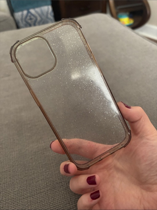 Other - Clear Light Blue Glitter Phone Case for iPhone 15 - Transparent Brown Trim